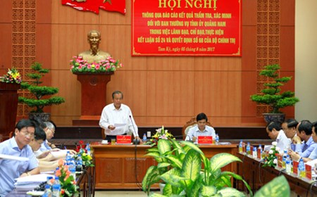 Đoàn kiểm tra của Bộ Chính trị làm việc với Ban Thường vụ Tỉnh ủy Quảng Nam